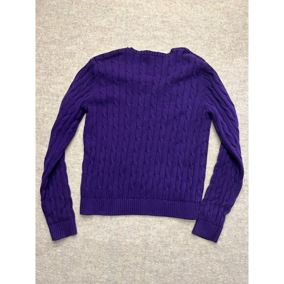 Chaps Purple V-Neck Long Sleeve Cable Knit Sweater Large Y2K Classic Preppy Twee - Picture 5 of 7